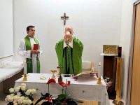 Pope Leo is seen in Gemelli Hospital, for the first time following his hospitalization, in Rome