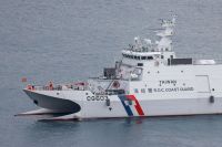 FILE PHOTO: A Taiwan Coast Guard patrol vessel moves in Keelung, as China conducts "Justice Mission 2025" military drills around Taiwan