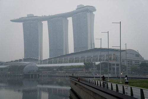 Marina Bay Sands shrouded in haze from forest fires in neighbouring Indonesia, in Singapore