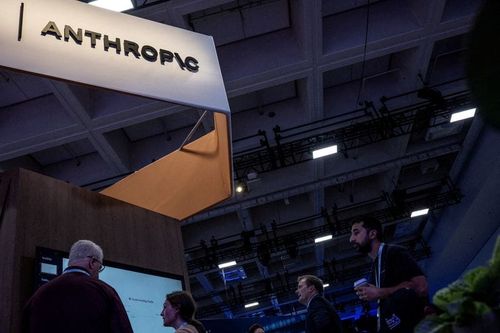 FILE PHOTO: An Anthopic logo during the Dreamforce 2026 technology summit in San Francisco, California