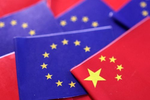 Illustration shows EU and Chinese flags