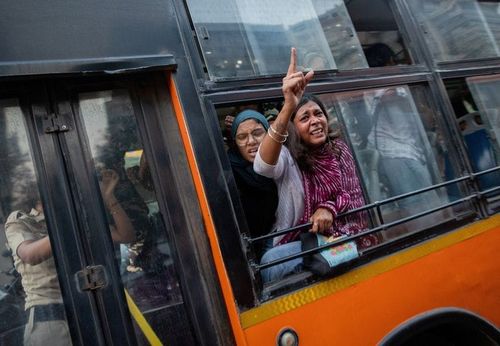Flag rally seeking the resignation of India's Chief Election Commissioner Kumar, in New Delhi