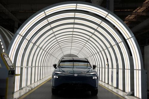 FILE PHOTO: Electric vehicle production line at Volkswagen factory in Hefei