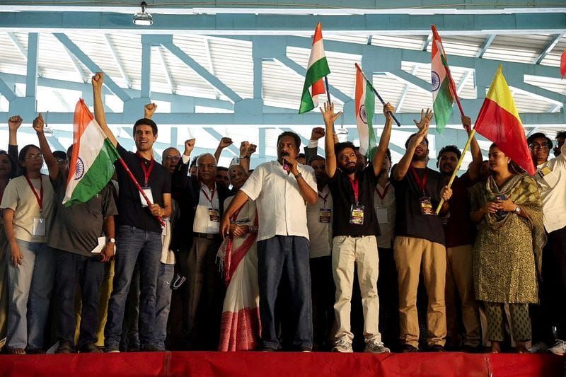 Protest demanding the resignation of India's Chief Election Commissioner Gyanesh Kumar