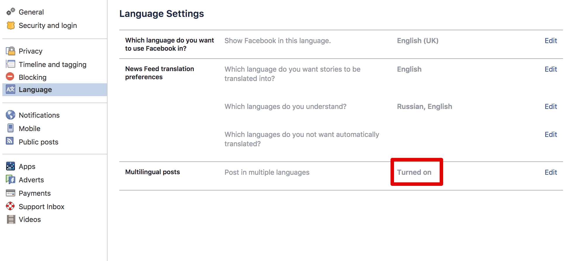Settings / Language