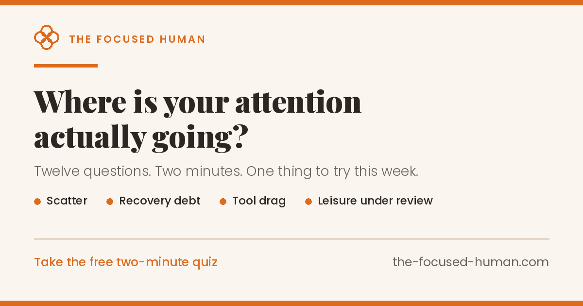 Twelve questions about an ordinary week. At the end you get the one drain costing you the most right now, and one thing to try about it. Nothing to sign up for.