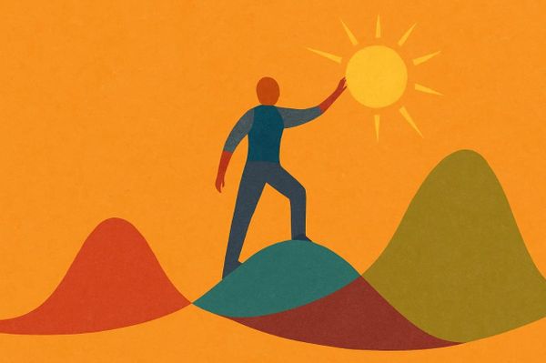 graphical person touching a sun, art