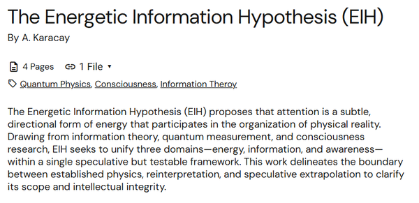 The Energetic Information Hypothesis (EIH)