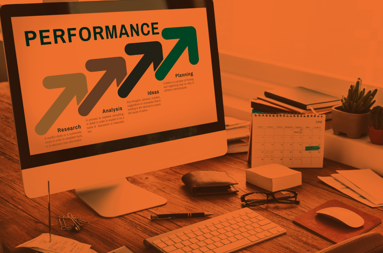 Computer monitor with a graph of high performance. 