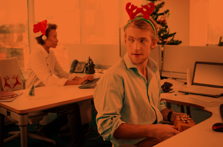 Guy working with reindeer hooves on his head. 