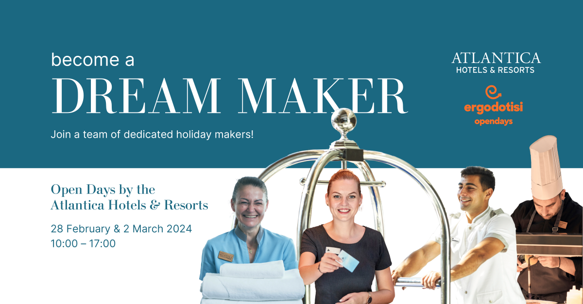 Hotel hospitality team welcoming guests representing work in Cyprus.