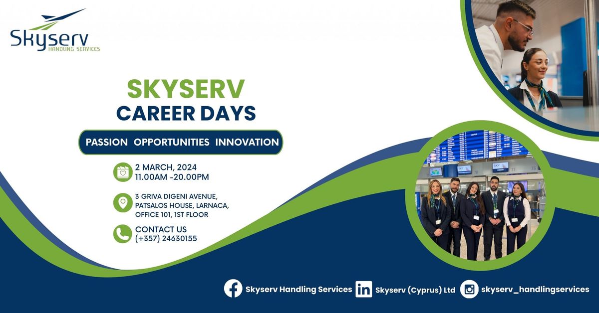 Skyserv airport ground handling team promoting career and job opportunities in Cyprus.