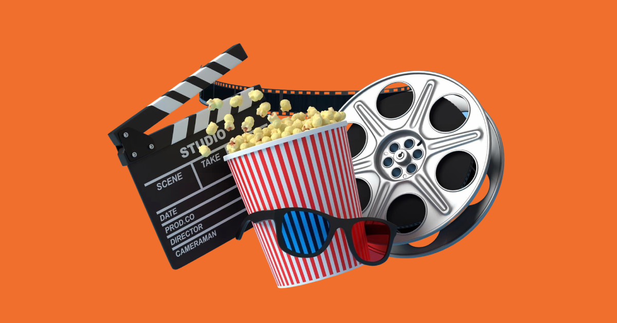 Cinematic set of popcorn and disk. 