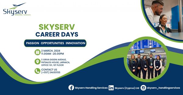 Skyserv airport ground handling team promoting career and job opportunities in Cyprus.