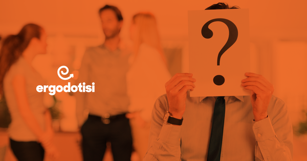 Professional holding question mark paper.  