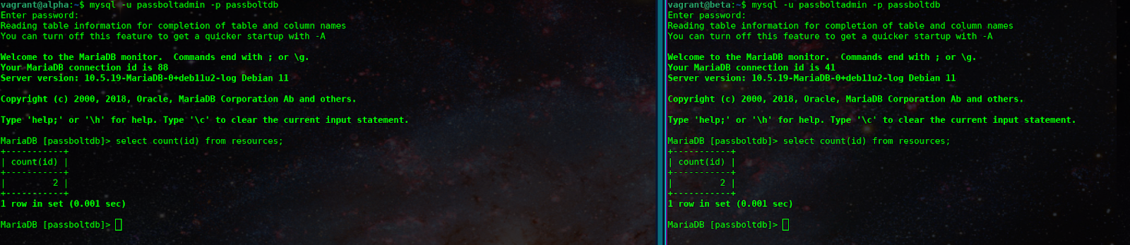 Resource count in both databases