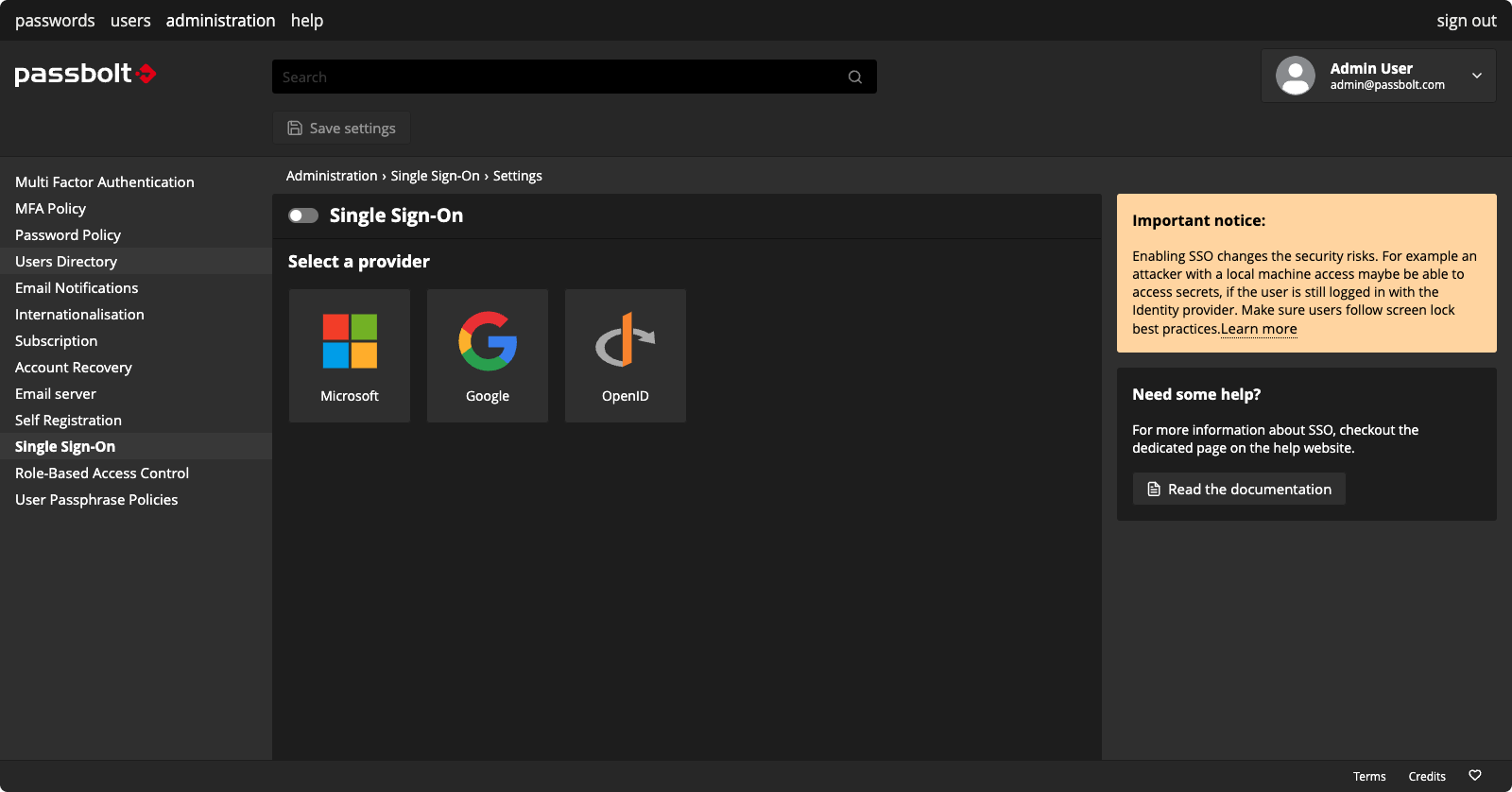 Fig. SSO Settings when the OAuth2 plugin is enabled