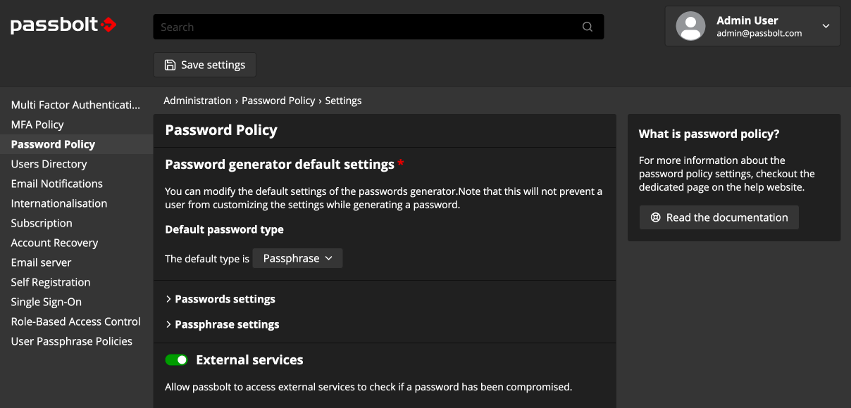 Fig. Admin's view of the Password Policy feature