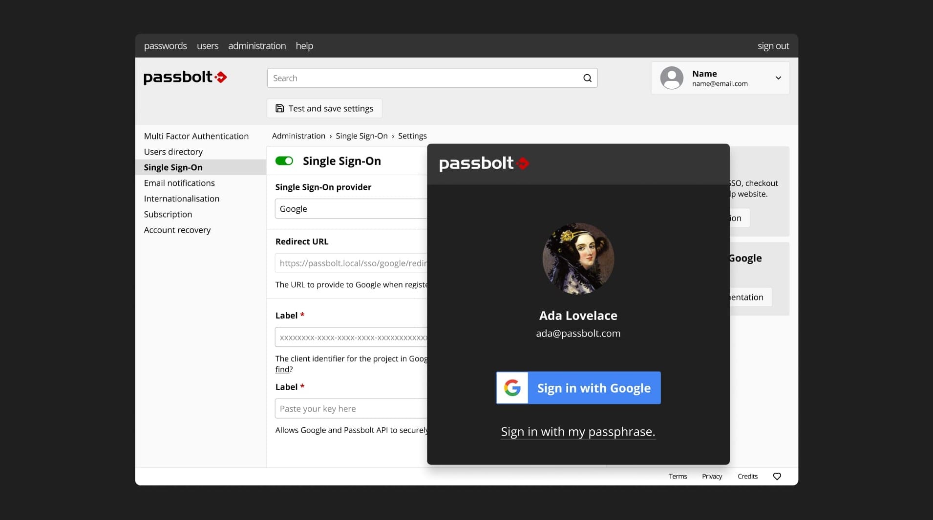Fig. User's login view with SSO Google