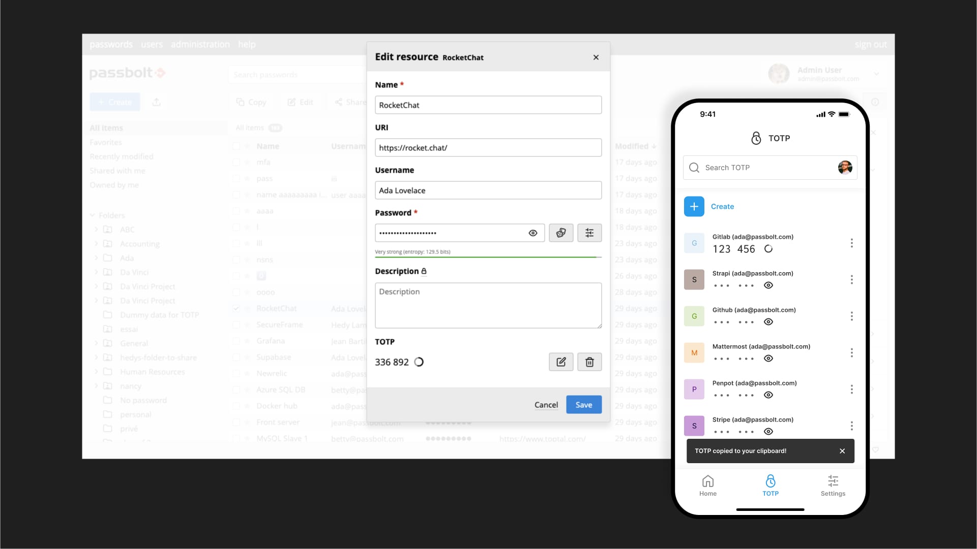 Fig. Passbolt now support TOTP standalone or linked to a password