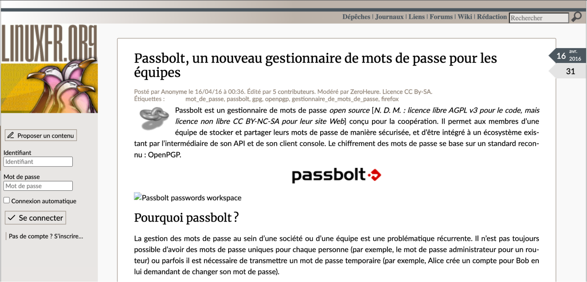 Initial post for the launch of the software on LinuxFR