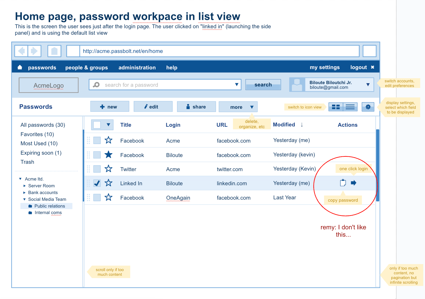 Passbolt v1 - 2012 passwords workspace wireframe redesign