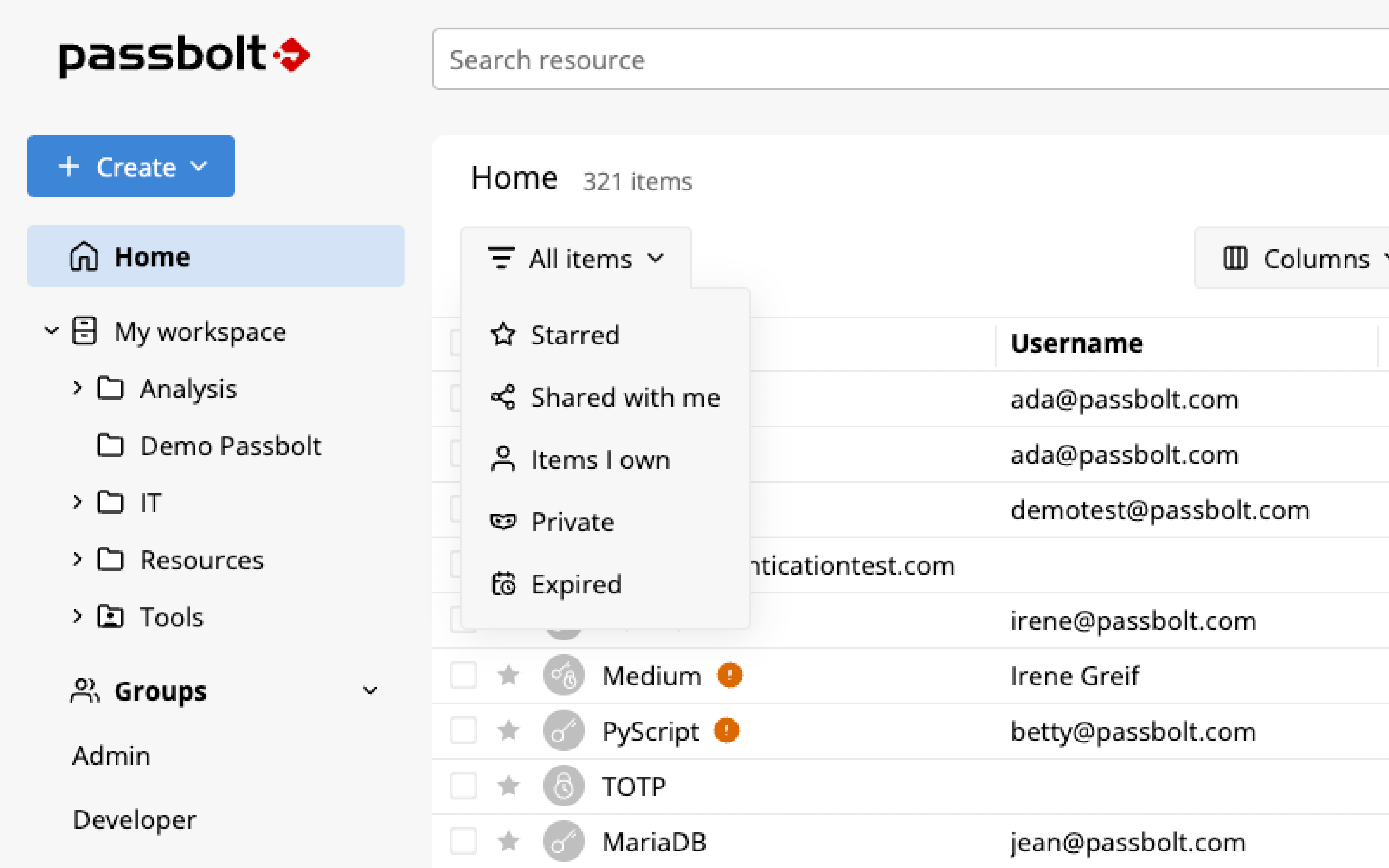 Fig. 2: Resources filter options