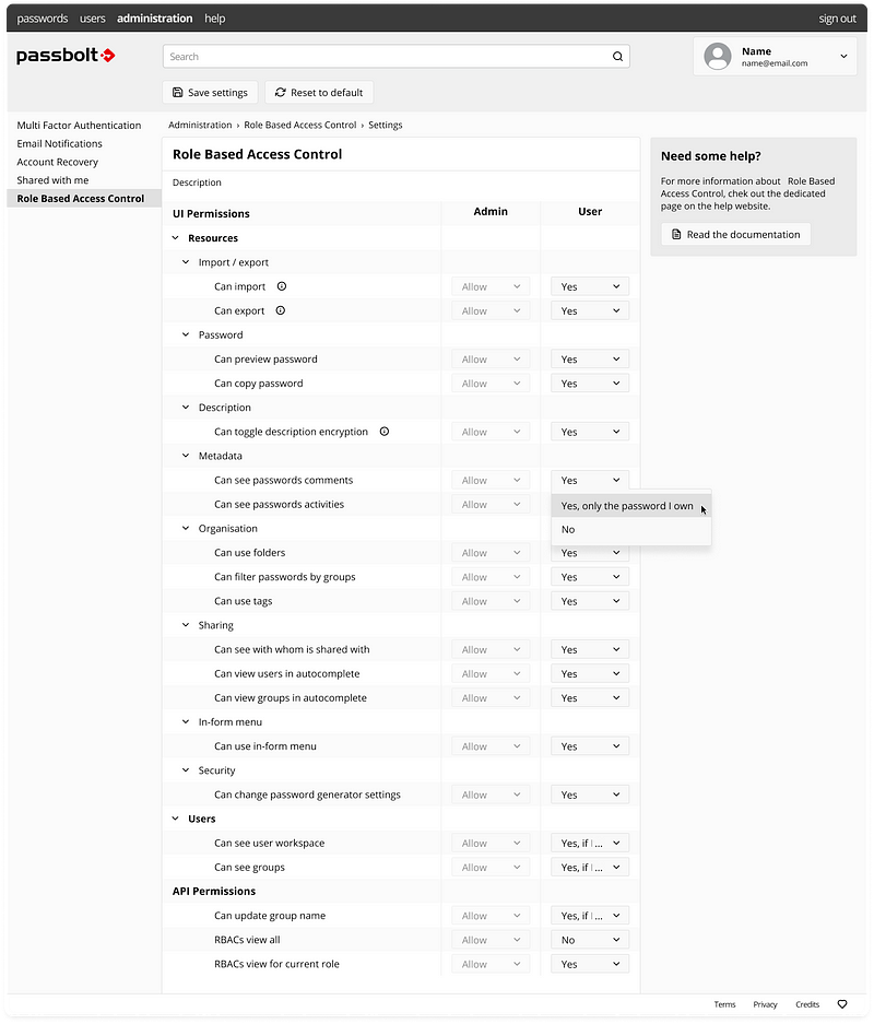 Passbolt’s RBAC UI