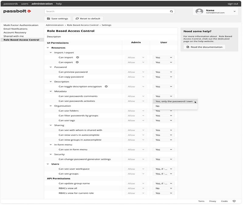 Passbolt — Admin panel for role based access controls