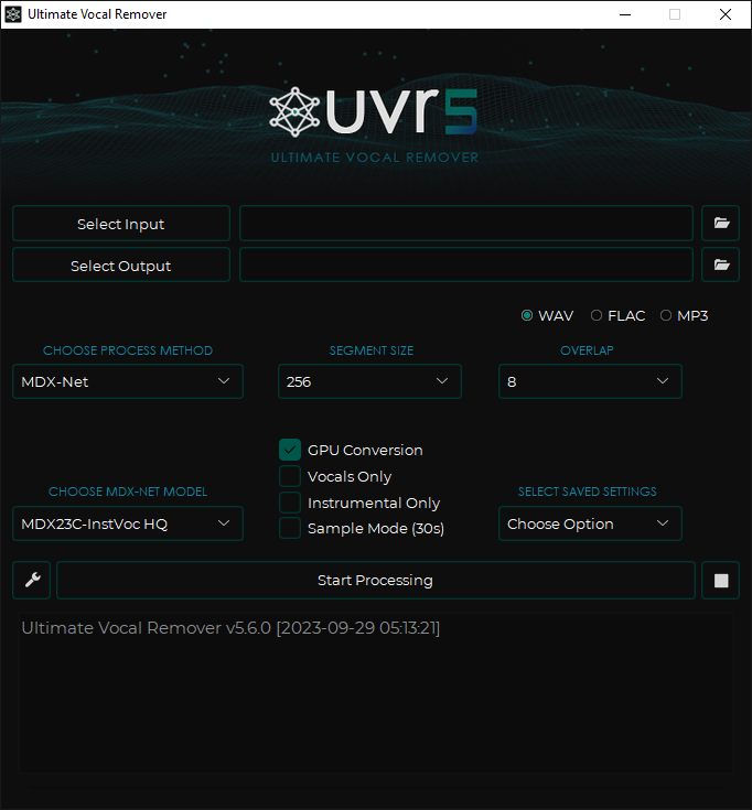 Conversion window within the Ultimate Vocal Remover software