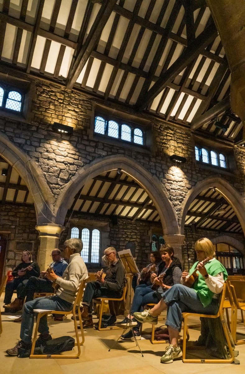 Students enjoying the Ilkley Beginner Ukulele Course at All Saints Church