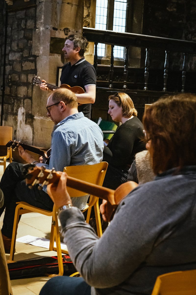 Students enjoying The Ilkley Beginner Ukulele Course at All Saints Church