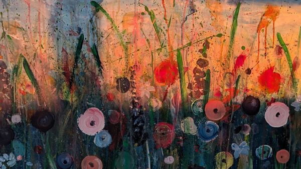 A wonderful painting of flowers in a meadow.