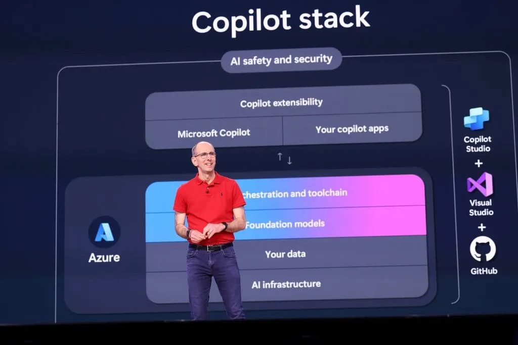Microsoft's Scott Guthrie talks about AI app development on stage at Build 2024.