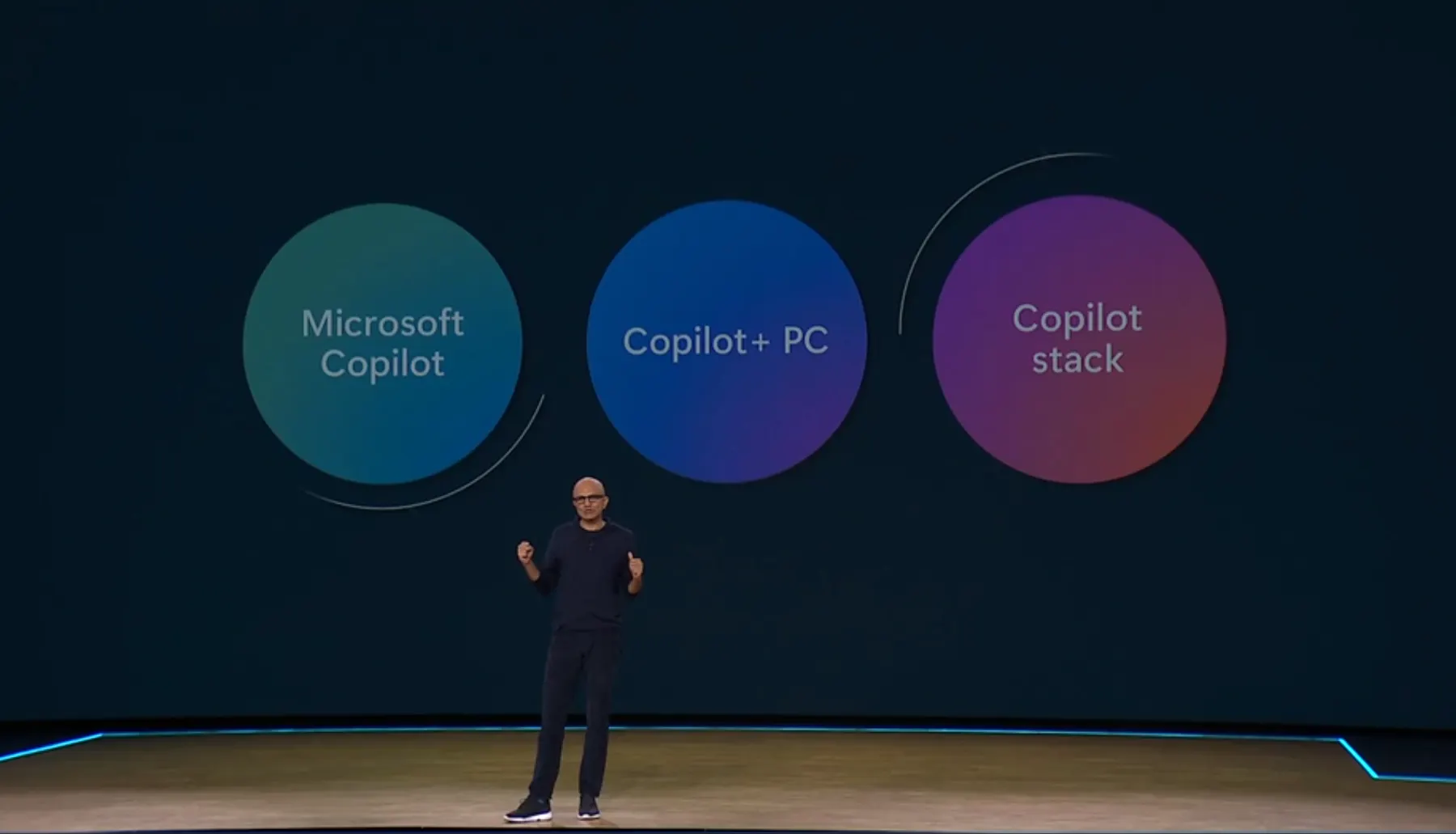 Microsoft CEO Satya Nadella speaks on stage at Build.