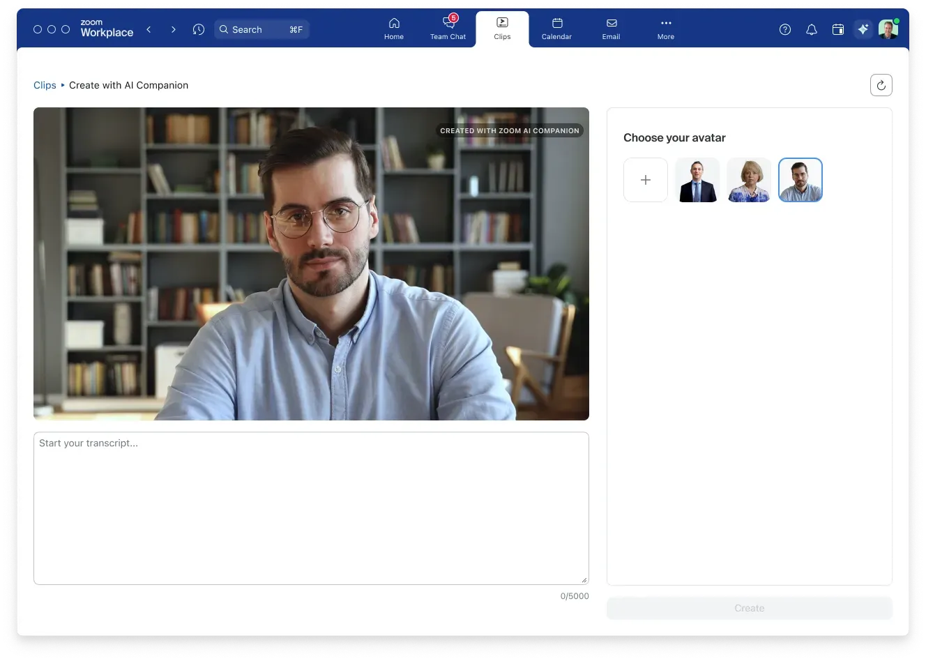 A screenshot of Zoom's new process for creating a custom avatar in Zoom Workplace.