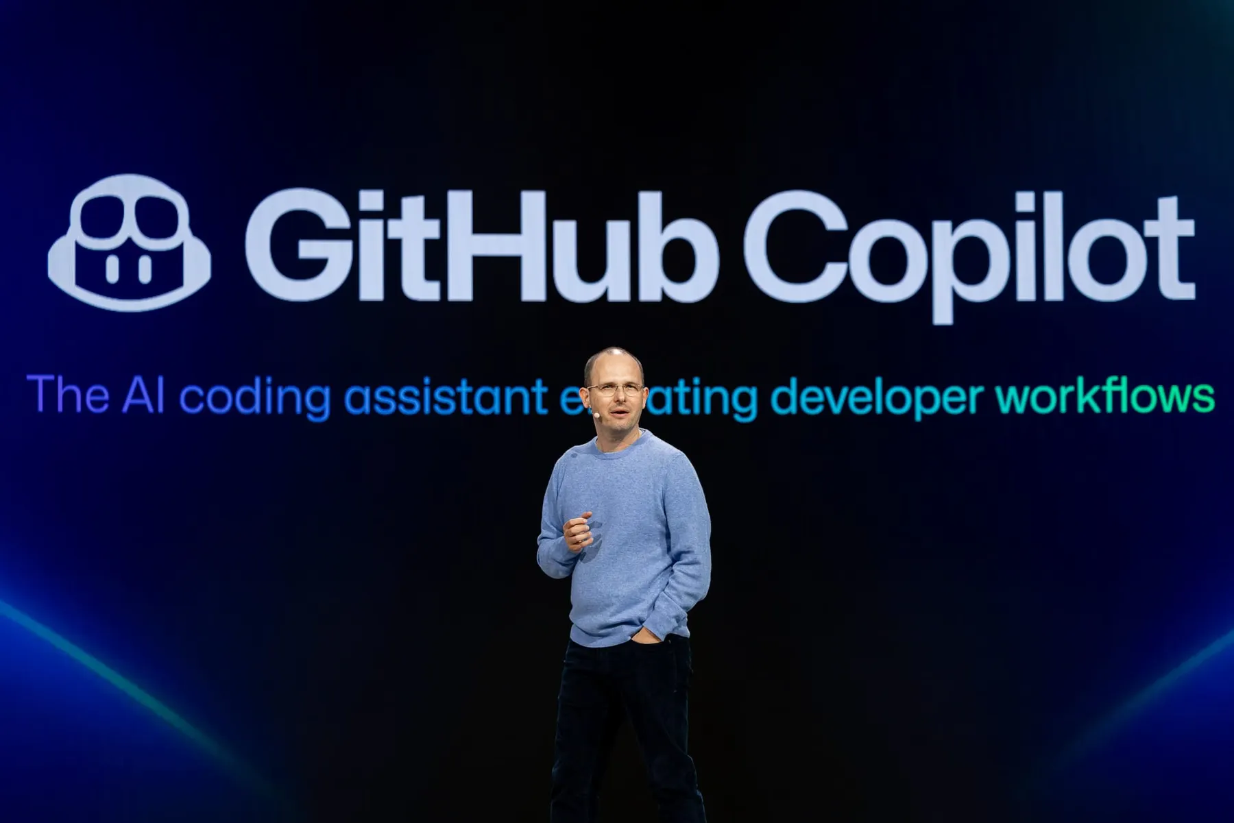 GitHub CEO Thomas Dohmke speaks at GitHub Universe 2024.