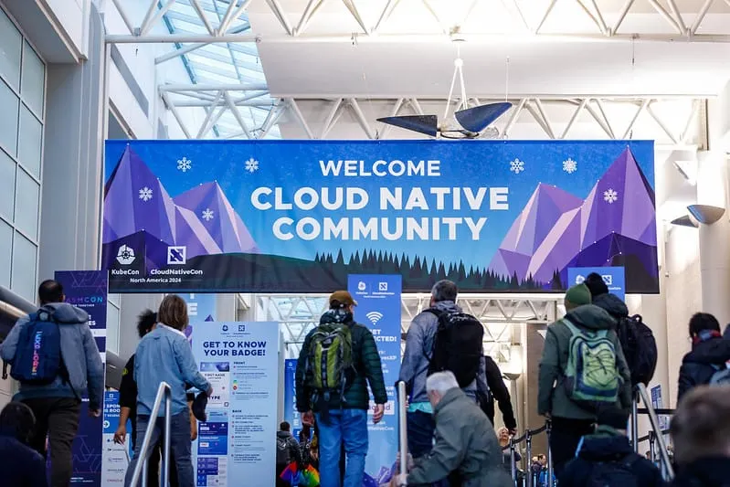 Attendees of KubeCon 2024 enter the convention center in Salt Lake City.