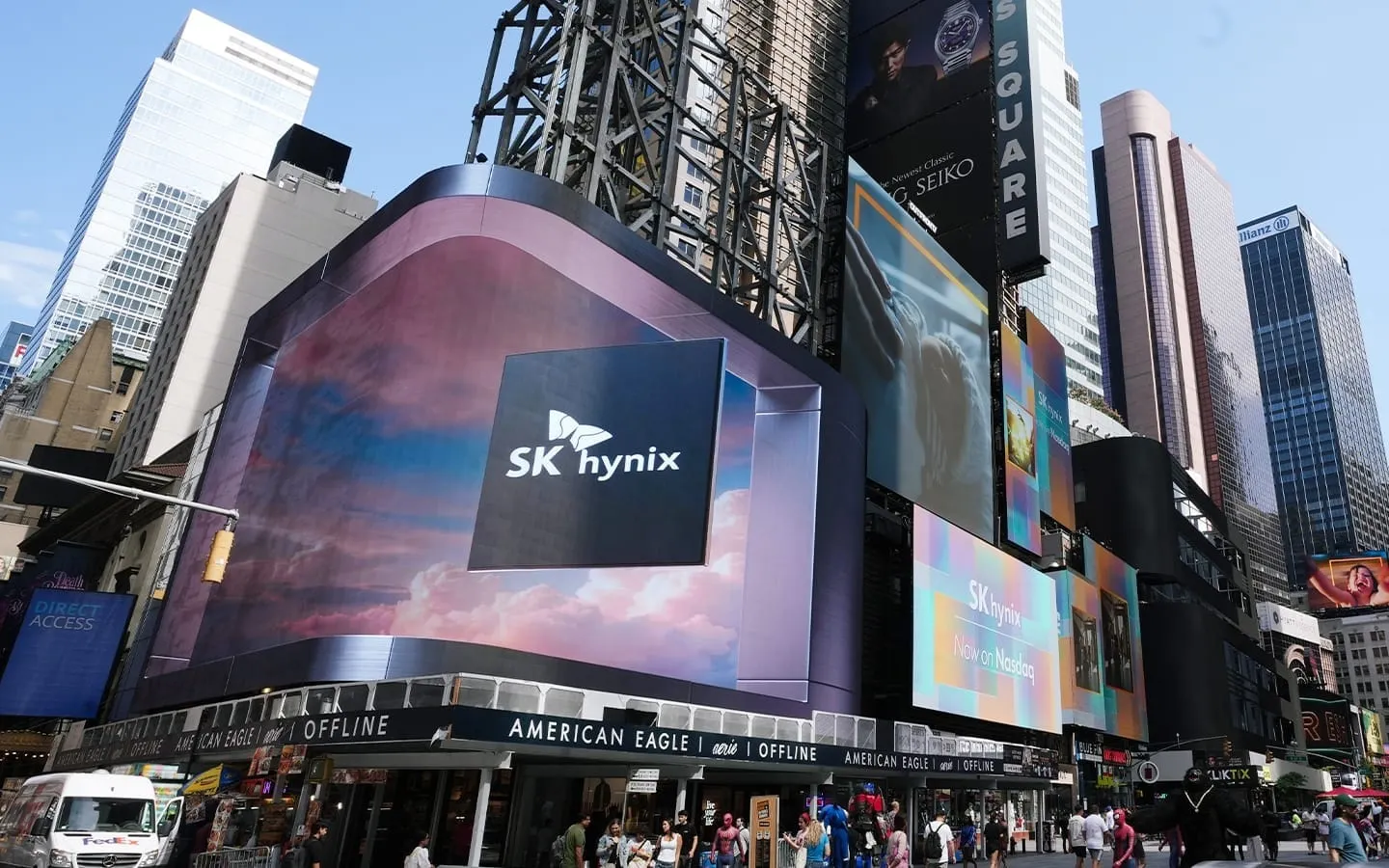 An SK Hynix advert is displayed on a billboard in Times Square, New York City