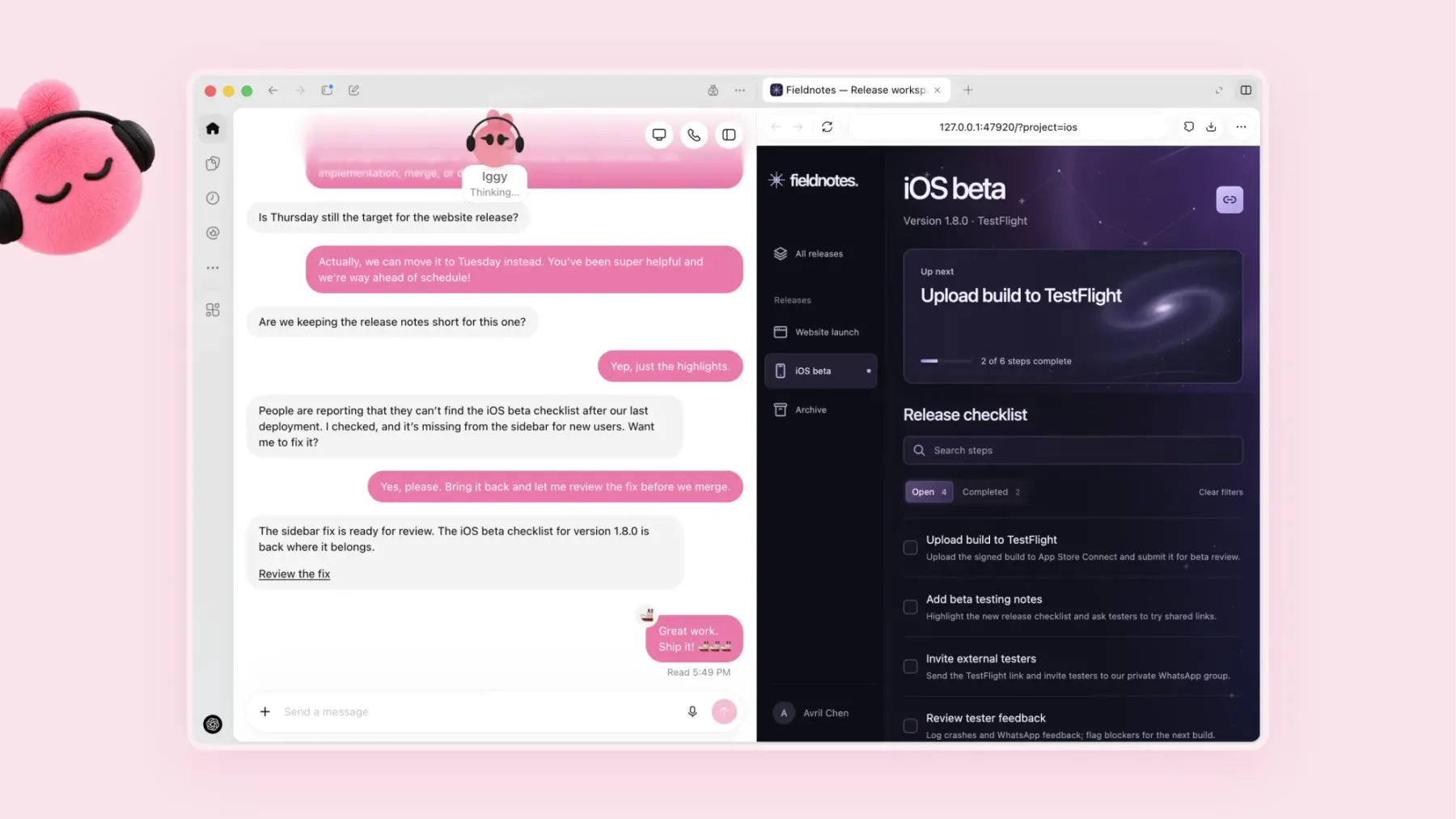An example of OpenAI's Dots being used to prep for the final stages of a new website launch. 