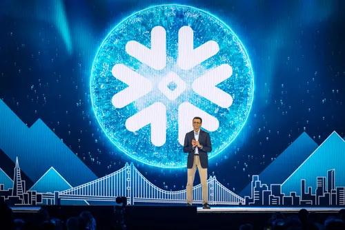 Snowflake CEO Sridhar Ramaswamy speaks on stage at the 2024 Snowflake Data Cloud Summit. 