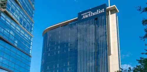 A hospital building on the campus of Houston Methodist.