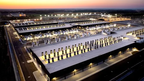 An exterior, overhead view of AWS's Project Rainier data center in Indiana.