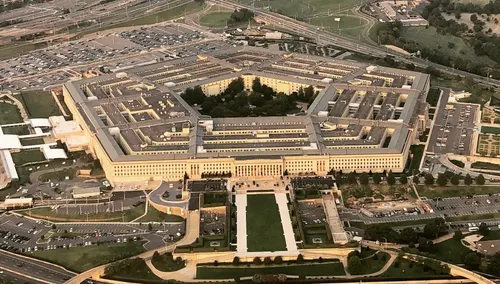 An aerial view of the Pentagon, the headquarters building for the U.S. Department of Defense