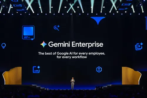Google Cloud CEO Thomas Kurian speaks at Google Cloud Next 2026 in front of a slide promoting Gemini Enterprise