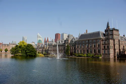 Dutch parliament building "Binnenhof" seen from across the river.