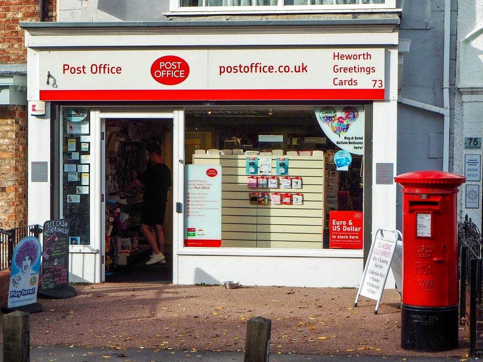 The front of a Post Office store in East Parade, York, England.