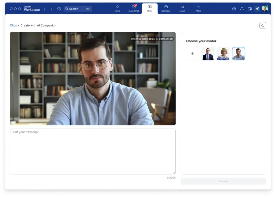 A screenshot of Zoom's new process for creating a custom avatar in Zoom Workplace.