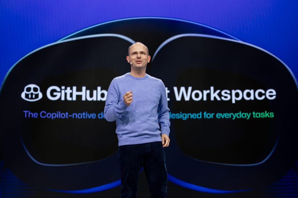 GitHub CEO Thomas Dohmke speaks Tuesday at GitHub Universe.