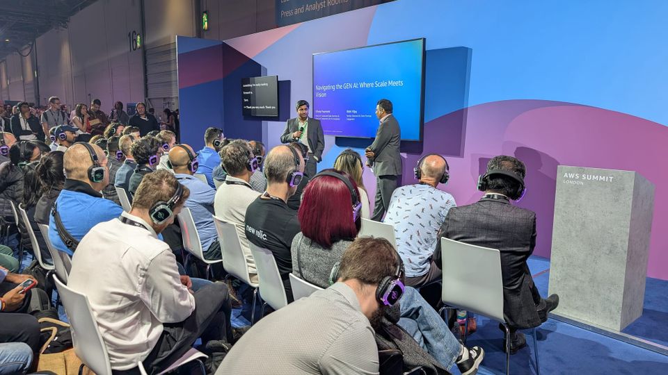 Barclays' Head of Corporate GenAI Incubator Dileep Pournami gives a talk at AWS Summit London